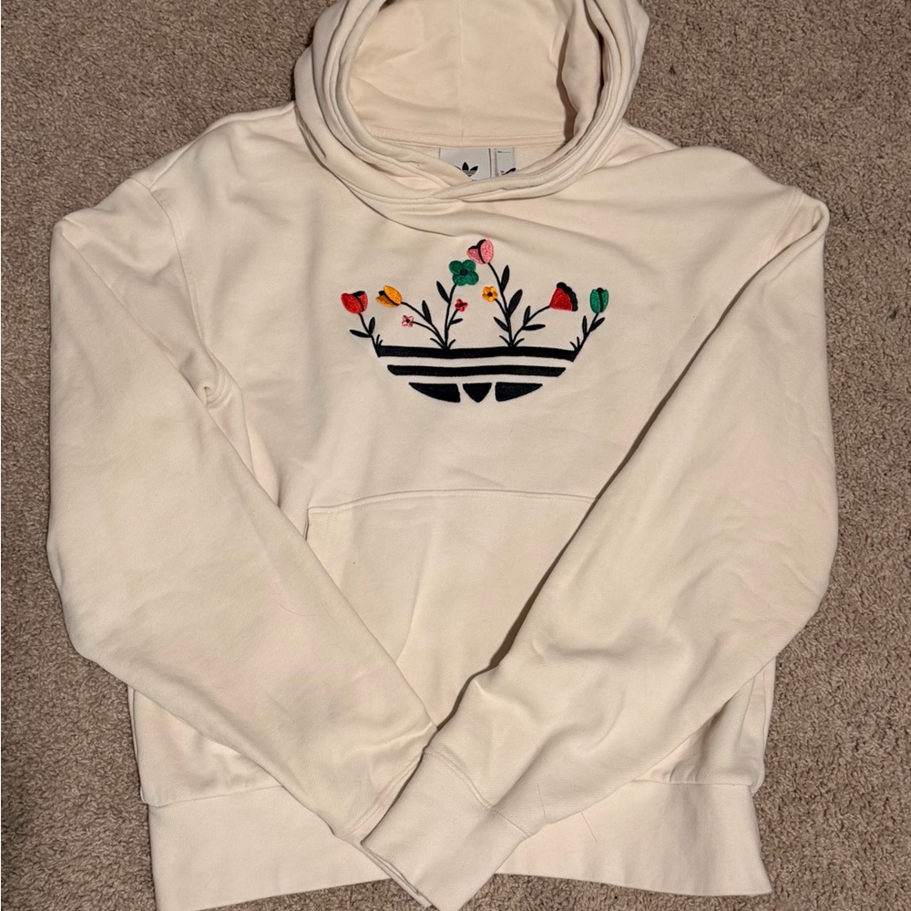 Adidas Cream Hoodie with Floral Design